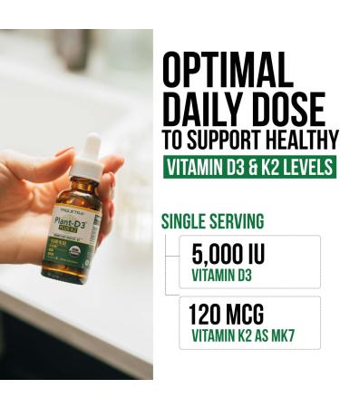 Organic Plant D3+K2 (5000 IU D3, 120 mcg K2) Sublingual Drops - Vegan, Immunity & Bone Support - 2 Pack 2 Fl Oz - Buy Online on GoSupps.com