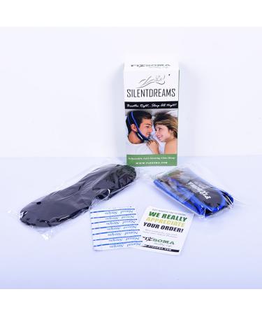 Fixsoma Anti Snoring Chin Strap - Snoring Solution - Adjustable Jaw Supporter for Men Women & Kids - Silk Eye Mask & Nasal Strips