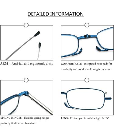 Shop MMOWW Foldable Reading Glasses for Men & Women - Telescopic Pole Anti Blue Light Mini Zipper Key Trailer (Blue +3.5) - Buy Online on GoSupps.com