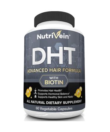 Nutrivein DHT Blocker with Biotin - Boosts Hair Growth & New Follicle Growth for Men and Women - 30 Day Supply (60 Capsules  Two Daily)