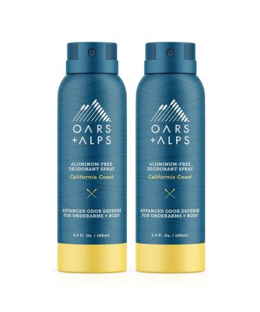 Oars + Alps Spray Deodorant for Men and Women Aluminum Free Deodorant and Full Body Spray California Coast 2ct California Coast 3.4 Fl Oz (Pack of 2)