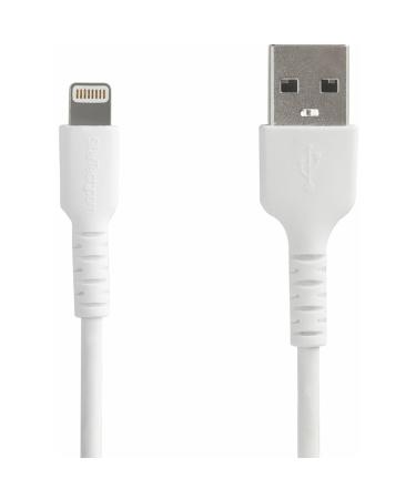 StarTech.com 6 Foot (2m) Durable White USB-A to Lightning Cable - Heavy Duty Rugged Aramid Fiber USB Type A to Lightning Charger/Sync Power Cord - Apple MFi Certified iPad/iPhone 12 (RUSBLTMM2M) White 2m