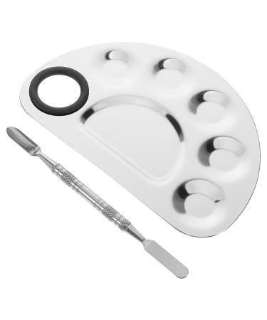 Palette de M lange pour Ongles et Spatule en M tal 2 Pi ces Plateau Compact Semi-Circulaire en Acier Inoxydable Outil Nail Art pour Usage Salon et Application Cosm tiques