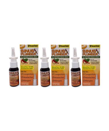 Sinus Plumber 3 Pack - Natural Saline Nasal Spray with Capsicum Pepper and Wintergreen