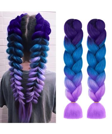 Shop Aomig Ombre Braids Extensions - 2PC Synthetic Hair for Box Braids | 24 Strands - Purple Light Violet Seaside Blue - Buy Online on GoSupps.com