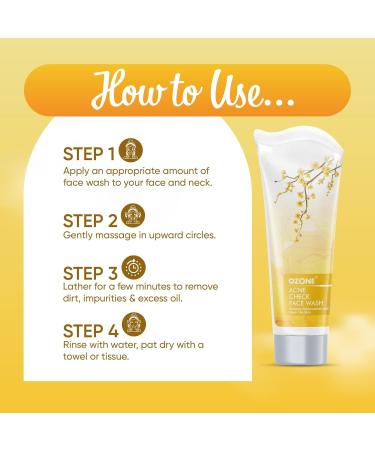 Ozone Acne Check Face Wash | Aloe Vera Lemon & Turmeric - For Oily Skin & Acne-Prone | 100gm - Flawless & Glowing Skin for Men & Women - Buy Online on GoSupps.com