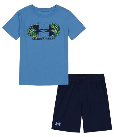 Under Armour Boys Outdoor Set, Cohesive Pants & Top Tshirt And Short Set, Carolina Blue Double Bass, 4T US