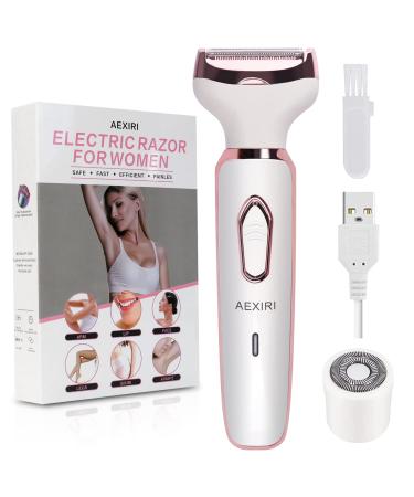 Electric Lady Shaver AEXIRI 2 in 1 Electric Razor for Women Face Arm Leg Public Hair Painless Bikini Trimmer Women Rechargeable Cordless Portable Shaver with 3 Stainless Steel Blades and Float Head A-white
