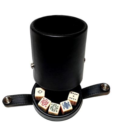 Black Leatherette Deluxe Dice Cup With Storage Compartment for Included Poker Dice Set