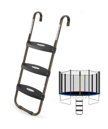 HBTower Trampoline Ladder with Horizontal and Wide Steps, Universal Hook, UV Treated Steel, 220 lbs Capacity Trampoline Accessories for Children Kids Black Gold 3-step