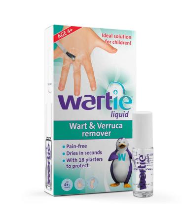 Wartie Liquid Verruca and Wart Remover - Safe For Adults and Children Aged 4+ - Fast Acting Wart and Verruca Treatment For Hands and Feet - Fast Drying With 18 Protective Plasters Included