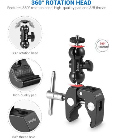 SMALLRIG Super Camera Clamp Mount Double Ball Head Adapter for Ronin-M/Insta360/Gopro - 1138 - Buy Online on GoSupps.com