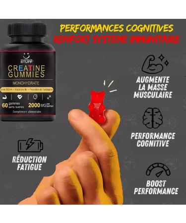 Creatine Monohydrate Gummies 2g/BCAA Pre Workout/Collagen/Vitamin B6/Bodybuilding/Sport/Fitness/Vegan/Gluten Free/Non-GMO/Sugar Free/Natural Red Fruit Flavoring/Women/Men/60 Gums Creatine/30 days - Buy Online on GoSupps.com