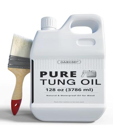 128 OZ Waterproof Tung Oil for Wood Finishing with Brush, 100% Natural Pure Tung Oil with Good Penetration for Indoor and Outdoor, for Bare Wood Such as Wood Furniture, Wood Floor-by OAIEGSD 1 Gallon (Pack of 1) - Buy Online on GoSupps.com