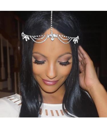Brinie Silver Crystal Wedding Headband Chain for Women - Bridal Jewelry Headpiece - Buy Online on GoSupps.com