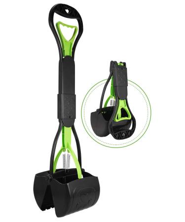 PPOGOO Non-Breakable Pet Pooper Scooper for Dogs and Cats with Long Handle High Strength Material and Durable Spring for Easy Grass and Gravel Pick Up Green