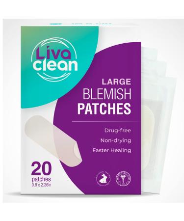 20 CT LivaClean Large Hydrocolloid Acne Patches - For Pore Spots Nose Face Cystic Pimple Zit Patch - Big Pimple Patches Hydrocolloid Bandages Strips Stickers Pimple Patch XL Large Acne Patch Large Hero Mask Surface Area Co…