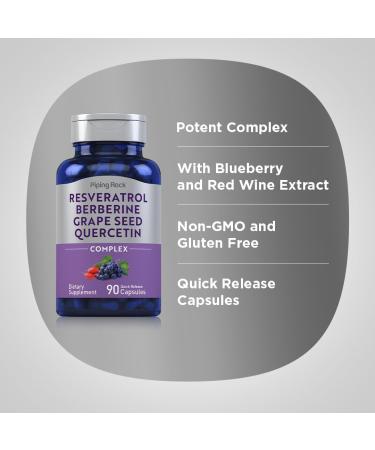 Piping Rock Resveratrol Berberine Grape Seed & Quercetin Complex | 90 Capsules | Non-GMO Gluten Free Supplement - Buy Online on GoSupps.com