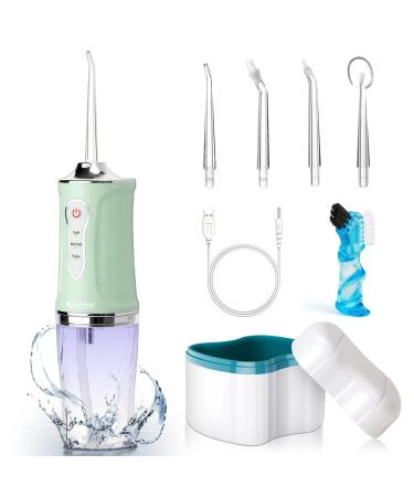 Scotte Cordless Water Flosser Intelligent Dental Oral Irrigator 3 Modes 4 Jet Tips IPX7 Waterproof Portable and Rechargeable Powerful Battery Water Teeth Cleaner with Denture Case for Home or Travel Grass Green