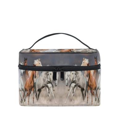 Running Horse White Makeup Bag Organizer Cosmetic Case Cosmetic Bag Toiletry Bag Large Bag for Girls Women Ladies