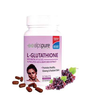 Nutra L-Glutathione Tablets with Biotin Vitamin A.C E Alpha Lipoic Acid & Grape Seed Extract for Healthy and Youthful Glowing Skin for All -30tablet