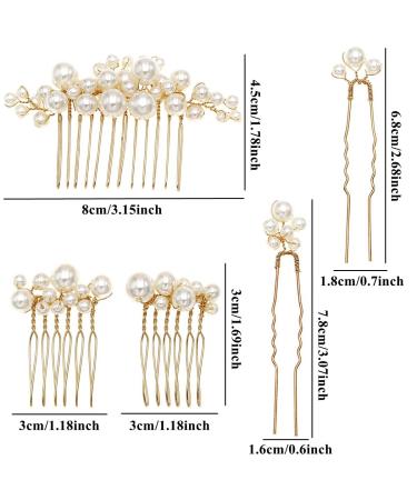5-Piece Gold Bridal Wedding Hair Comb Set with Pearl Pins - Vintage Hair Accessories for Brides, Bridesmaids, and Flower Girls - Buy Online on GoSupps.com