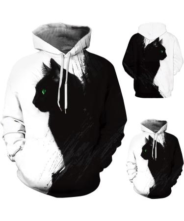 Black Cat Graphic Hoodie for Men - Winter Warm Fleece, Drawstring, Loose Fit - Black, 3X-Large - Buy Online on GoSupps.com