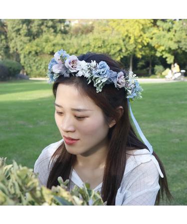 Buy Kemelo Boho Beach Wreath Headband | Blue Flower Crown Halo Garland | Women's Headwear for International Shipping - Buy Online on GoSupps.com