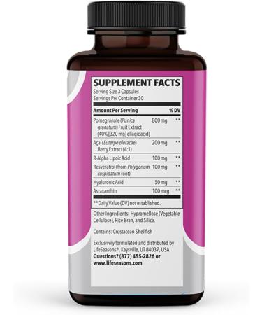 LifeSeasons Ageless Skin - Anti-Aging Supplement with Antioxidants & Moisturizers - 90 Capsules of Acai Astaxanthin Resveratrol & Pomegranate Extract - Buy Online on GoSupps.com