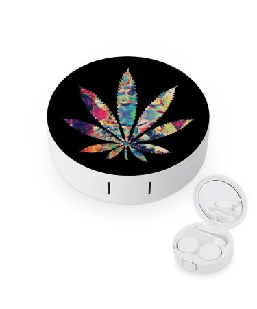 Psychedelic Weed Art Contact Lens Travel Kit Portable Cute Contact Box with Mirror for Daily Outdoor
