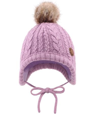 XIAOHAWANG Winter Baby Hat with Velvet Lining | Toddler Kids Beanie Earflap | Warm Baby Hats for Girls with Pompom | 6-18 Months | Purple - Buy Online on GoSupps.com
