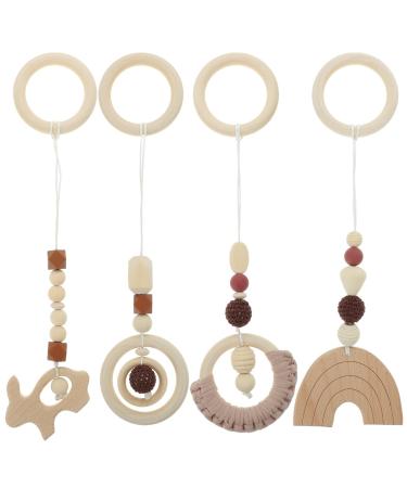 Toddmomy 4Pcs Baby Gym Wood Toys Wooden Hanging Toy Wood Activity Pendant Hanging Toy Dangling Teething Soother Sensory Toys Nursery Decor