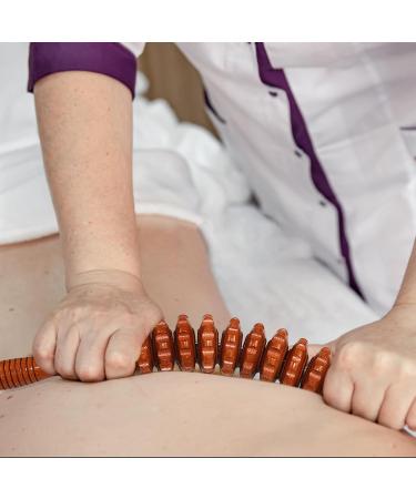 Wooden Massage Roller with Handle - Anti-Cellulite Body Massager for Back Neck & Legs - 12 Wheels - Natural Color - Buy Online on GoSupps.com
