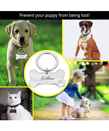 Personalized Stainless Steel Dog Bone ID Tags for Small Pets | Custom Engraved Double-Sided with Key Ring - Perfect for Puppies & Cats - Buy Online on GoSupps.com