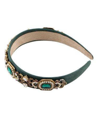 Vintage Crystal Headband with Simulated Pearl Beads - Rhinestone Flower Leaf Charm Hair Jewelry in Green - Buy Online on GoSupps.com