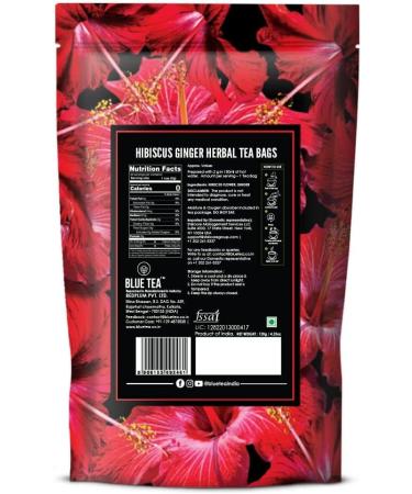 BLUE TEA - Hibiscus Ginger Herbal Tea - 60 Tea Bags || CAFFEINE FREE || Hibiscus - Ginger | Detox - Soothing | Vegan - Gluten Free - Non-GMO | Eco-Conscious Ziplock Pouch - Buy Online on GoSupps.com