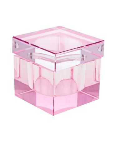 ehozirta Crystal Glass Nail Plate Dappen Dish Cups with Lid for Art Acrylic Liquid Powder Holder 1 Oz Square Cup Design Spill Resistant Manicure Care Pink