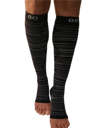 Socks For Women Open Toe 20-30 mmHG Knee High Graduated Compression Toeless Compression Stockings Women & Men BlackWhite Large
