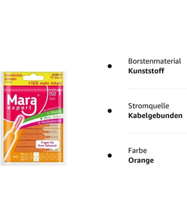 Interdental Brushes Orange by Mara Expert | 0.45 mm ISO 1 Fine | 14-Piece Pack with Peppermint Taste | Ideal Tooth Cleaning for Interdental Spaces - Buy Online on GoSupps.com