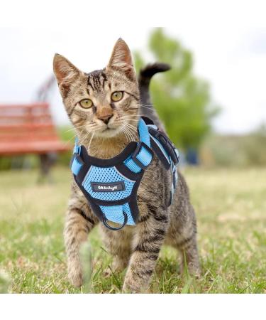 Breakproof Cat Dishes & Adjustable Soft Kitten Vest Set - Light Blue XS | Reflective Stripes for Safety - Buy Online on GoSupps.com