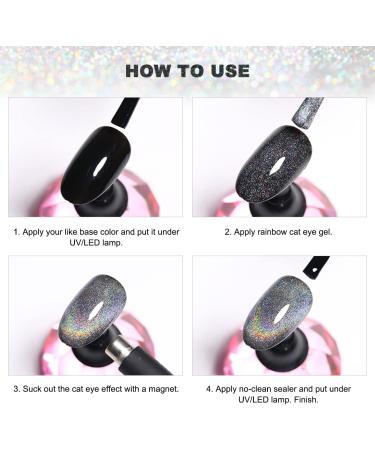 Universal Rainbow Cat Eye Gel Nail Polish Magnetic Holographic 9D Reflective Glitter Cateye Design Nails Art Polish Holo Iridescent Sparkle Flash Effect with Magnet Stick - Buy Online on GoSupps.com