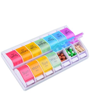 Weekly 7 Day with Easy Push Button Pill Organizer Large Compartments Arthritis Friendly 2 Times A Day Pill Cases AM/PM BPA-Free Pill Box Design for Vitamins Fish Oil Supplements