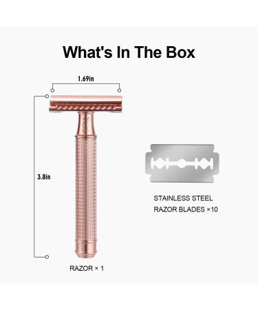 Classic Rose Gold Safety Razor - Heavy Thick Handle Travel Size 10 Blades Included - Old Fashioned Single Edge Razor for a Smooth Shave - Buy Online on GoSupps.com
