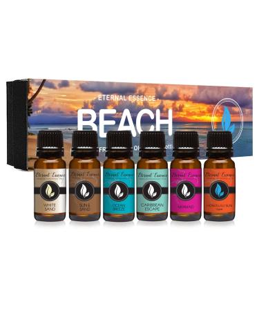 Beach - Gift Set of 6 Premium Fragrance Oils - White Sand, Ocean Breeze, Honolulu Sun, Mermaid, Caribbean Escape and Sun & Sand - 10ML