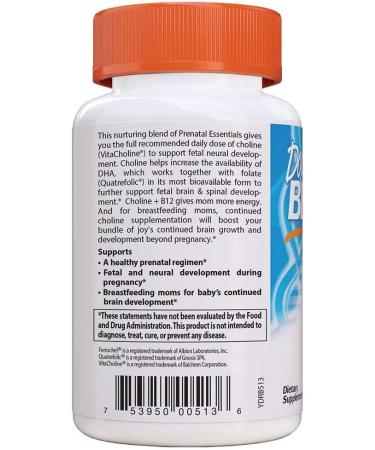 Doctor's Best Prenatal Essentials with Choline & DHA - 120 Veggie Softgels for Optimal Mother's & Baby's Health - Buy Online on GoSupps.com