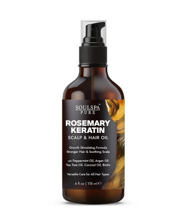 Rosemary Hair Oil - Keratin Infused Strengthens Revitalizes & Promotes Hair Growth Rosemary Scalp Oil - with Biotin Peppermint Oil & Tea Tree Oil for Optimal Hair Care - 4 fl oz