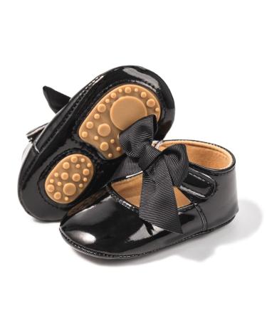 CENCIRILY Baby Girl Mary Jane Shoes Anti-Slip First Walking Bowknot Soft Sole Princess Wedding Dress Flats for 0-18 Month 6-12 Months A02 Black