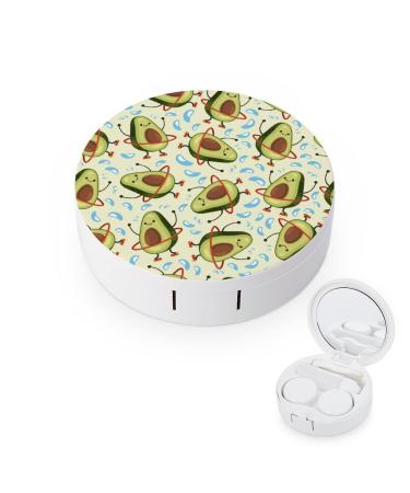 Avocados with Hula Hoops Round Contact Lens Case Print Portable Contact Lens Box Kit with Mirror Cute