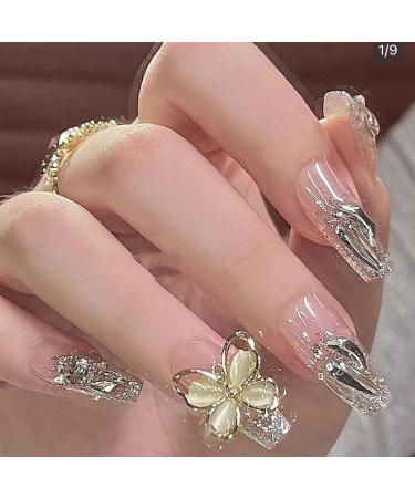 24Pcs/Set Press On Nails Butterfly Style False Nails Acrylic Fake Nails Full Cover Nails Tips Artificial Finger Manicure Press on nails for Women and Girls