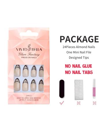 Vivid Stella Shiny Almond French Press-On Nails - 24 Full Cover Abstract Nude Oval Acrylic Sets - Buy Online on GoSupps.com